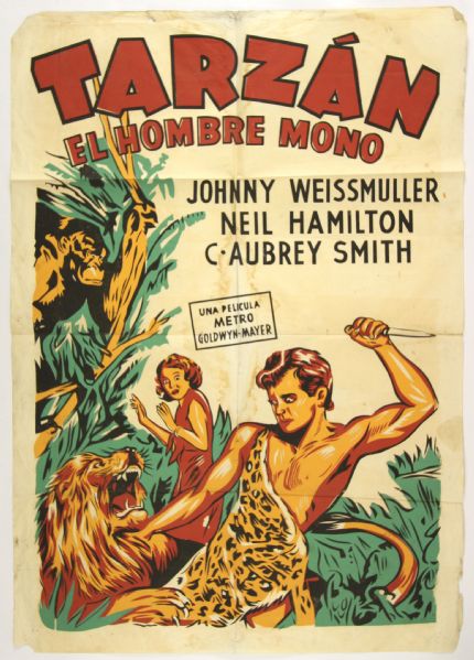 1932 Tarzan the Ape Man Johnny Weissmuller 27" x 41" Spanish Language Movie Poster