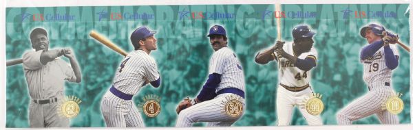 1997 circa Milwaukee Brewers Retired Numbers US Cellular Card Sheets - Lot of 5 w/ Aaron, Yount, Molitor, Fingers & Jackie Robinson