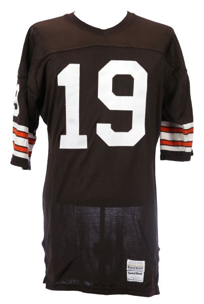 Cleveland Browns Bernie Kosar Autographed Brown Jersey Beckett BAS Witness  Stock #216725