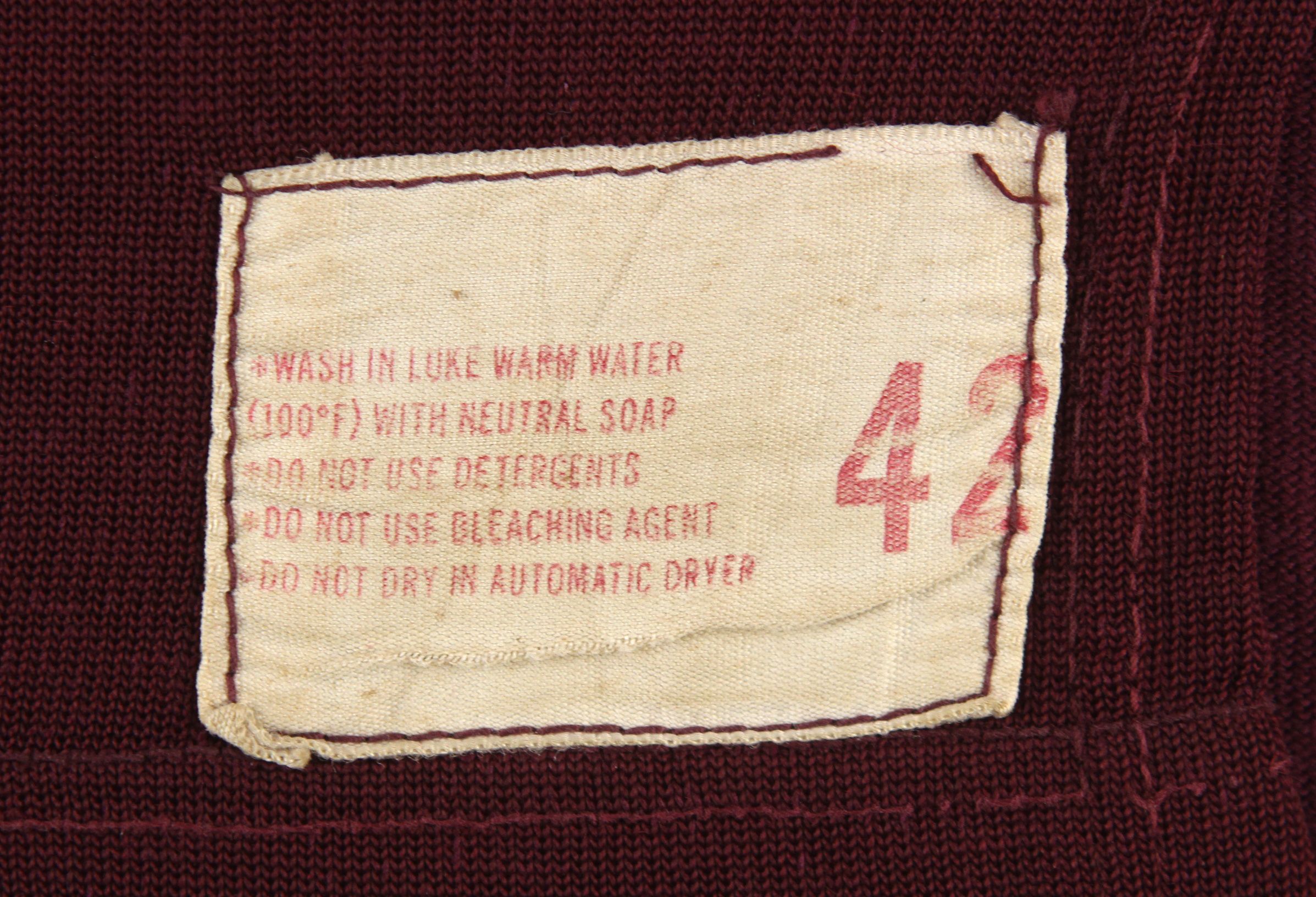 1950's Maroon Durene Game Worn Jersey. Football Collectibles