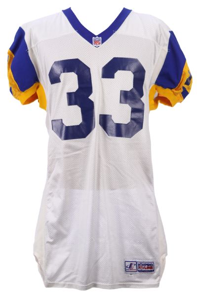 1998 Derrick Harris St. Louis Rams Game Worn Road Jersey (MEARS LOA)