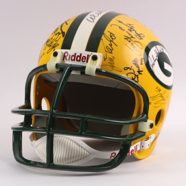 1960s-90s Green Bay Packers Multi Signed Full Size Helmet w/ 33 Signatures Including Reggie White, Bart Starr, Brett Favre, Ray Nitschke & More (JSA Full Letter)