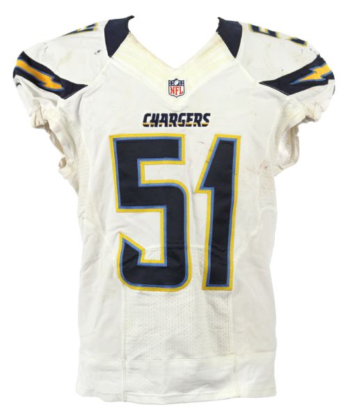 2012 (November 11) Takeo Spikes San Diego Chargers Game Worn Road Jersey (MEARS LOA & PSA/DNA)