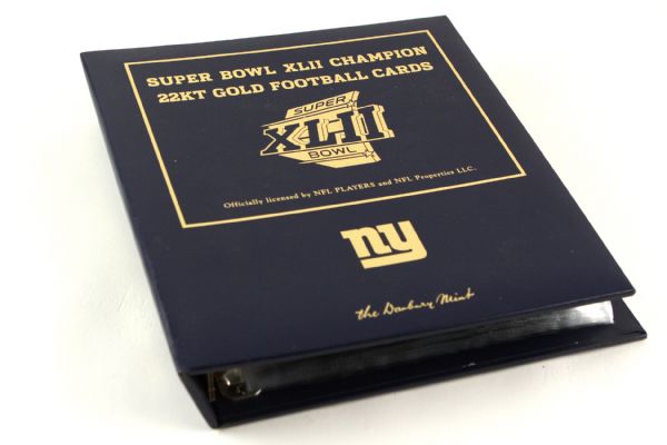 2008 Super Bowl Champion New York Giants Danbury Mint 22kt Gold Football Card Collection - Set of 50 Cards w/ Binder