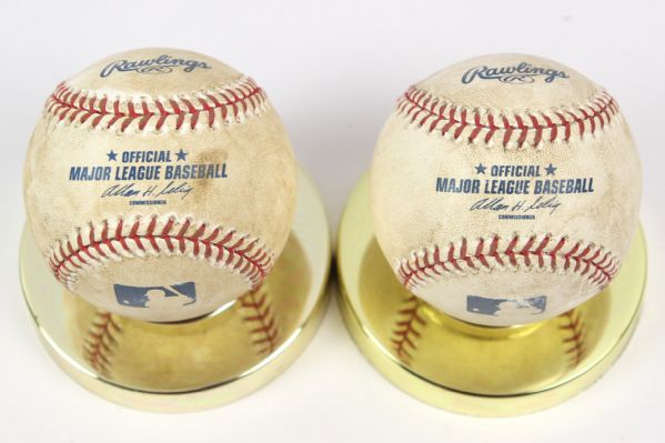 2004 (August 13) Milwaukee Brewer Florida Marlins OML Selig Miller Park Game Used Baseballs - Lot of 2 (MEARS LOA)