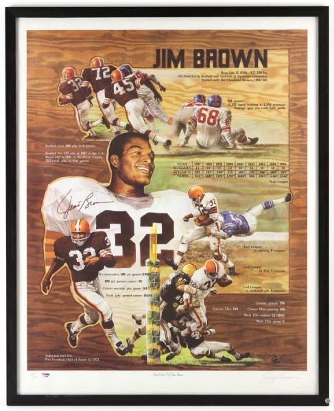 1984 Jim Brown Cleveland Browns Signed 28" x 35" Framed Lithograph (PSA/DNA)