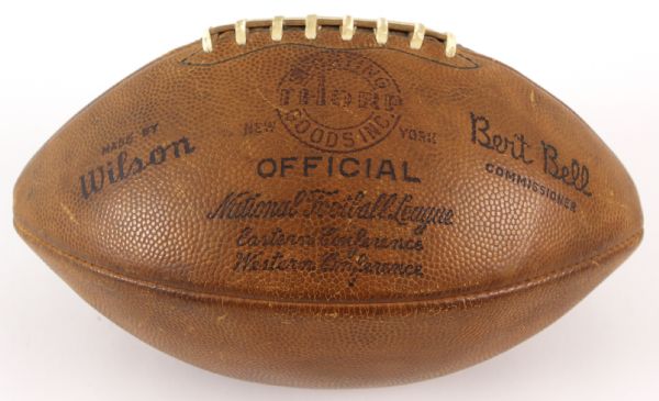 1957 (October 20) Detroit Lions Baltimore Colts ONFL Bell Briggs Stadium Game Used Football w/ Ticket Stub (MEARS LOA)