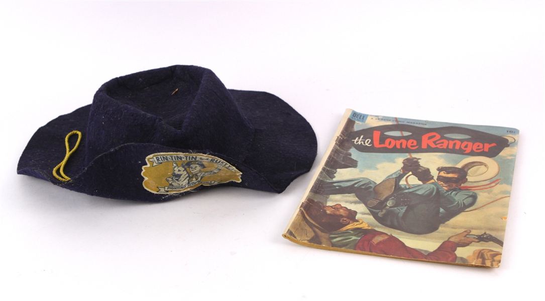 1950s Lone Ranger Comic Book and Rin Tin Tin & Rusty Fighting Blue Devils Hat - Lot of 2