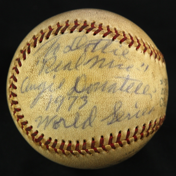 1973 Augie Donatelli NL Umpire Single Signed ONL Feeney World Series Game Used Baseball (MEARS LOA)