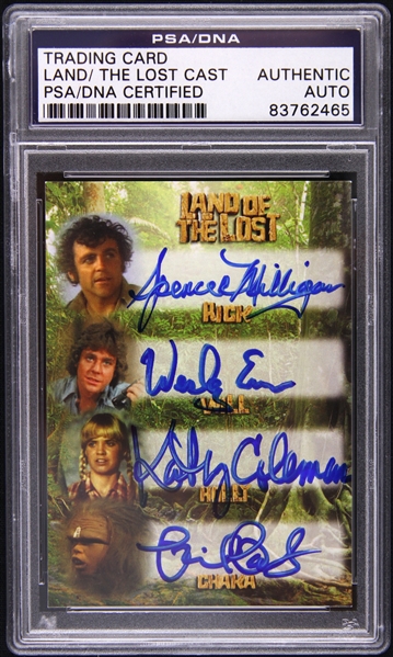 2013 Spencer Milligan Wesley Eure Kathy Coleman Phil Paley Rick Will Holly Chaka Signed Land of the Lost Card (PSA/DNA Slabbed)