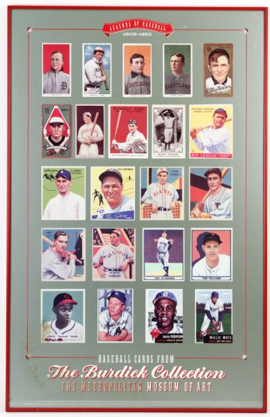 1990 Legends of Baseball 1909-53 Baseball Cards From The Burdick Collection Metropolitan Museum of Art 23" x 35" Framed Poster 