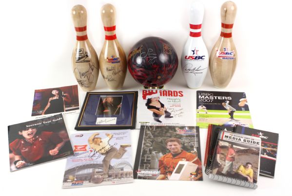 1990s-2000s Bowling Billiards Memorabilia Collection - Lot of 14 w/ Sean Rash Signed Tournament Used Brunswick Meanstreak Ball, Signed Pins & More (JSA)