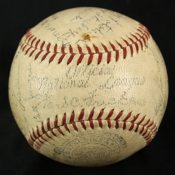 1937 Chicago Cubs Team Signed ONL Frick Baseball w/ 27 Signatures Including Gabby Hartnett, Billy Herman, Charlie Root & More (JSA)