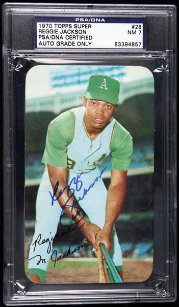 1970 Reggie Jackson Oakland Athletics Signed Topps Super #28 Trading Card (PSA/DNA NM 7)