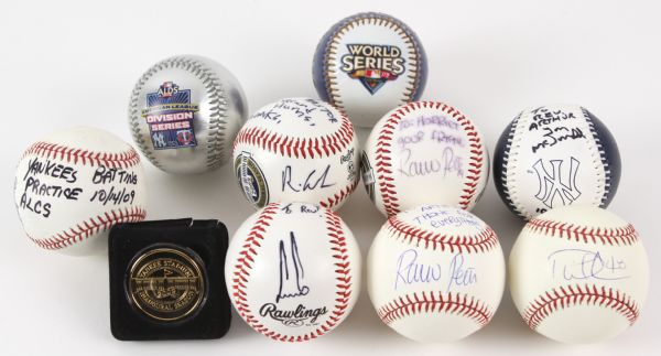 2009 New York Yankees Memorabilia Collection - Lot of 10 w/ Signed Baseballs, ALCS BP Baseball, Commemorative Baseballs & More (JSA)