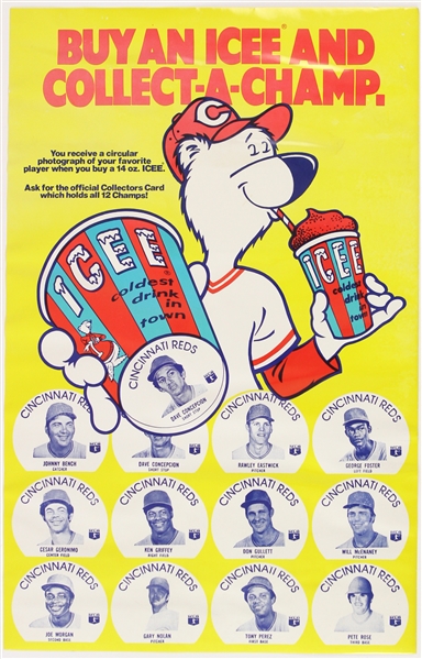 1975-76 Cincinnati Reds Icee Collect A Champ 14" x 22" Regional Advertising Store Display Poster