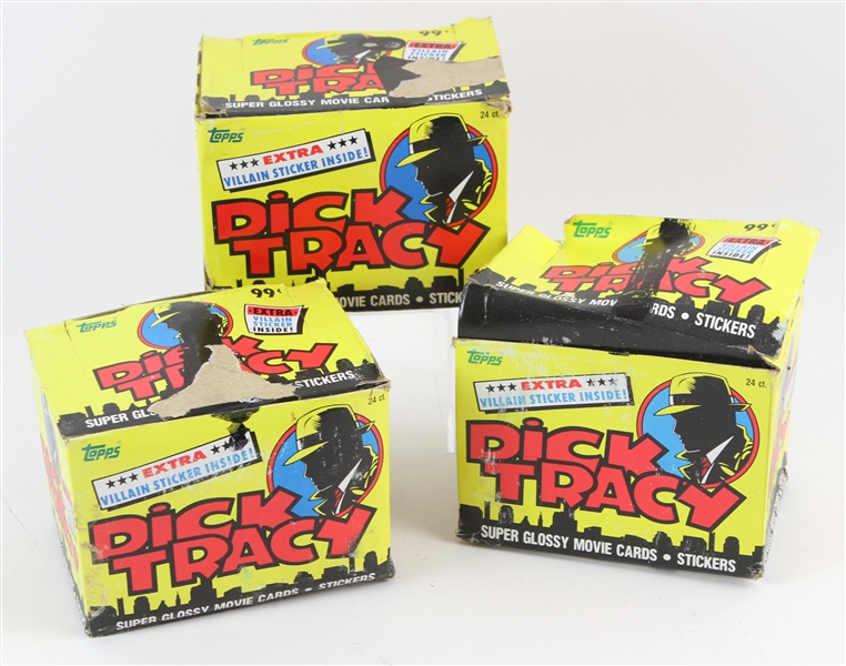 1990 Dick Tracy Trading Cards Unopened Wax Boxes - Lot of 3 w/ 72 Total Packs & 1152 Total Cards