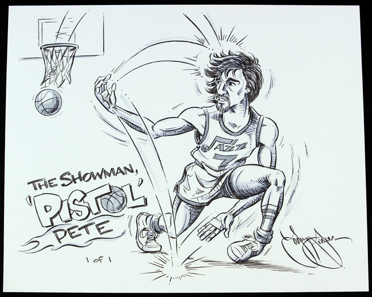 1970s Pete Maravich LSU Tigers/Atlanta Hawks/New Orleans Jazz Original 8" x 10" Illustration Collection - Lot of 3  