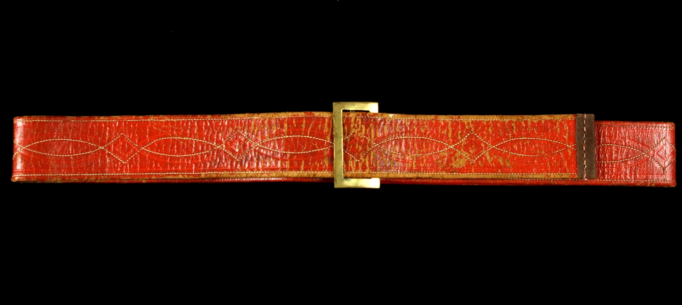 1860s-90s circa Red Leather Early Baseball Belt w/ Boston Mass Handwritten  