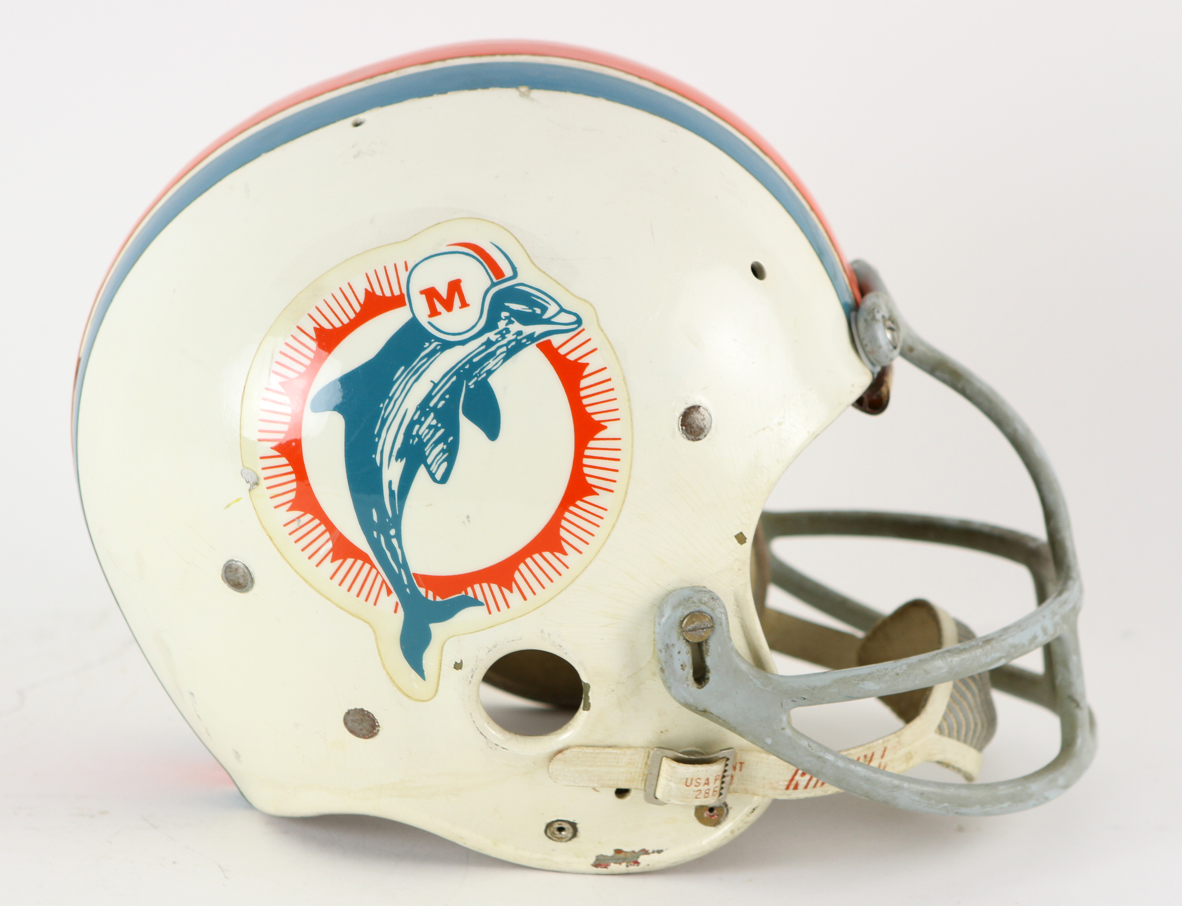 Lot Detail - 1960's Miami Dolphins Football Helmet w/ 12 Strap Suspension  System (MEARS LOA)