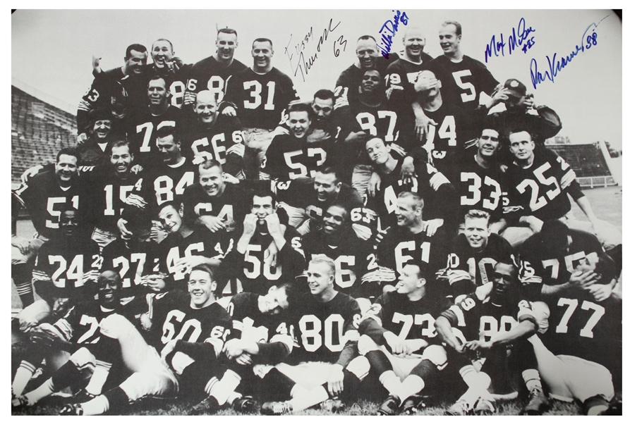 1962 Willie Davis Fuzzy Thurston Max McGee Ron Kramer Green Bay Packers Signed 15" x 21" World Champions Team Photo (JSA)