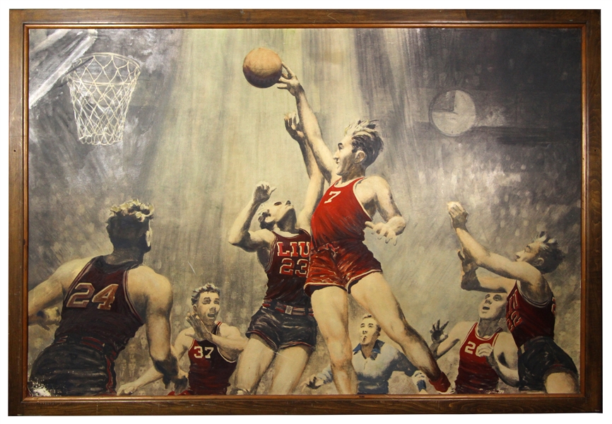 Stanford breaks LIUs Winning Streak in 1936 - Hank Luisetti Basketball Oversized Lithograph 52”x72” Store Display