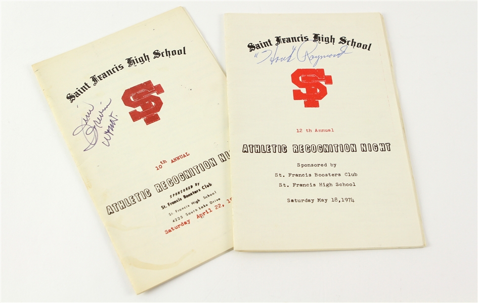 1972-74 Hank Raymond Jim Irwin Marquette Warriors/Green Bay Packers Signed St Francis High School Athletic Recognition Night Programs - Lot of 2 (JSA)