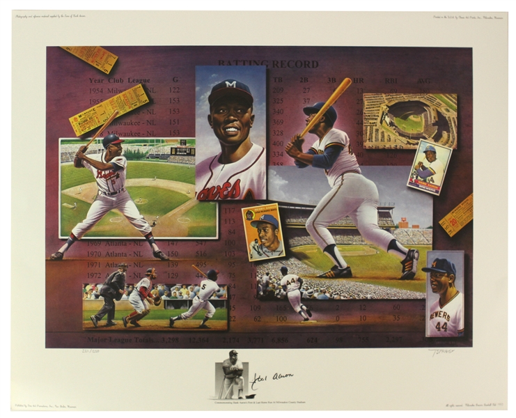 1993 Hank Aaron Milwaukee Braves Signed 22" x 27" Lithograph plus 24" x 30" Assembled Civil War & Presidents of the United States Jigsaw Puzzles (JSA) 