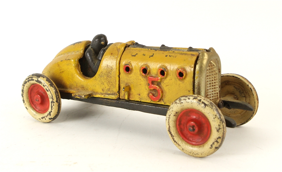 1920s circa Steel Toy Race Car w/ Hinged Hood Flaps