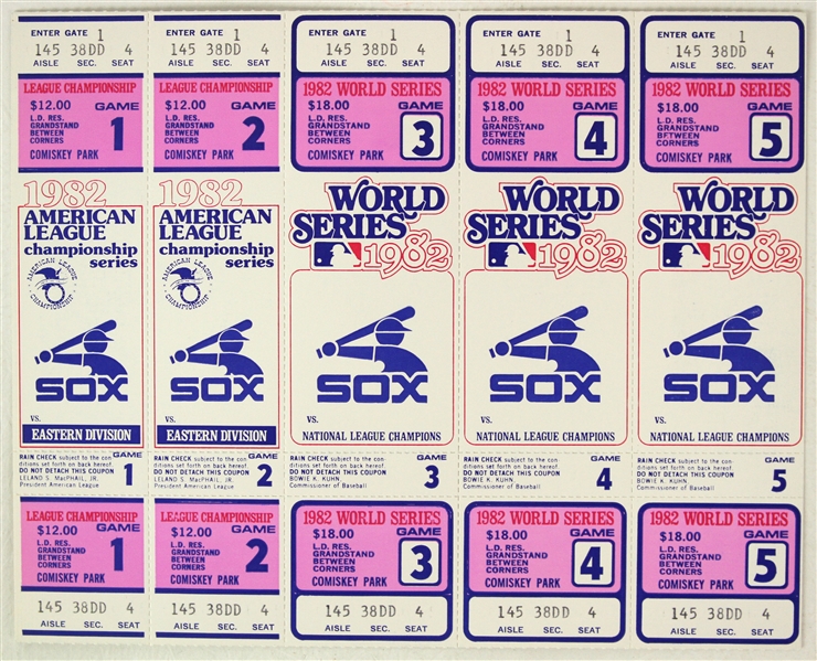 1982 Chicago White Sox Comiskey Park ALCS & World Series Ghost Ticket Sheet