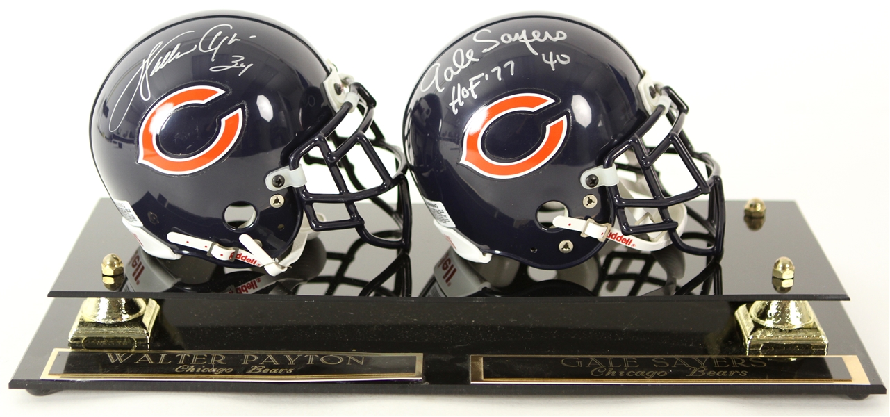 1990s Walter Payton Gale Sayers Chicago Bears Signed Mini Helmet Display (JSA)