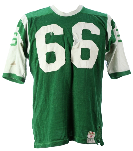 1960s Green Durene #66 Game Worn FabKnit Football Jersey (MEARS LOA)