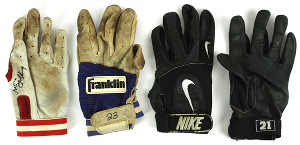 1980s-90s Game Used Batting Gloves Collection - Lot of 4 w/ Ryne Sandberg Signed & More (MEARS LOA/JSA)