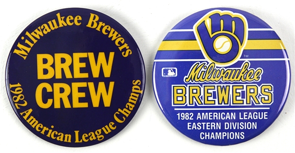 1982 Milwaukee Brewers American League Champions 3.5" Pinback Buttons - Lot of 2