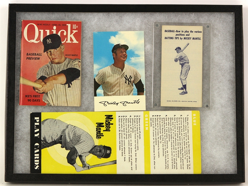 1950s-80s Mickey Mantle New York Yankees Memorabilia Collection - Lot of 15 w/ Pinbacks, Picture Pack, Miniature Bronze 1951 Topps Card & More