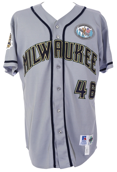 1999 Bill Pulsipher Milwaukee Brewers Game Worn Road Jersey w/ County Stadium Patch (MEARS LOA)