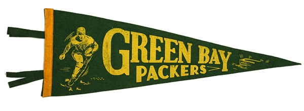 1940s Rare Green Bay Packers 24” Pennant (Running Back & Stadium Design)