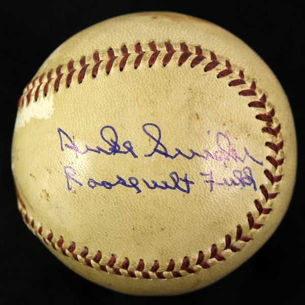 1956-57 Duke Snider Brooklyn Dodgers Signed ONL Giles Roosevelt Field Game Used Baseball (MEARS LOA/JSA)