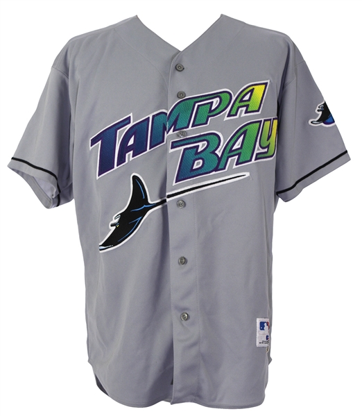 1999 Tony Saunders Tampa Bay Devil Rays Game Worn Road Jersey (MEARS LOA)