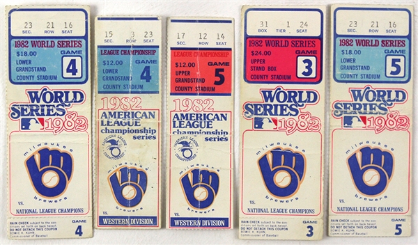 1982 Milwaukee Brewers ALCS World Series Ticket Stub Collection (5)