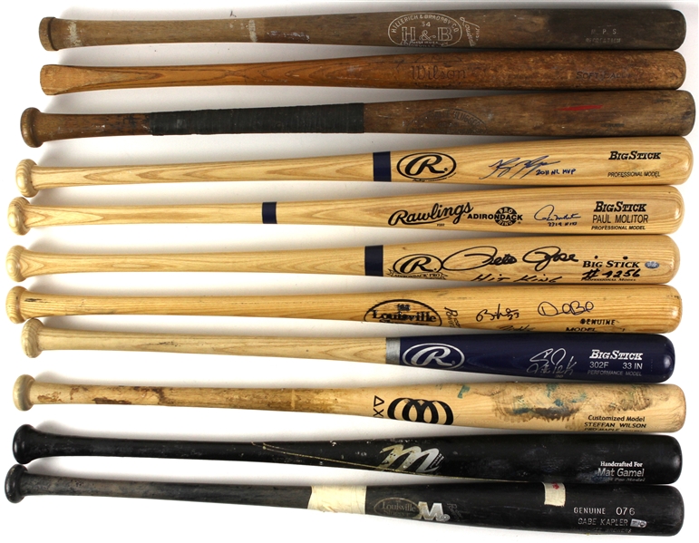 1940s-2000s Game Used Signed & Store Model Bat Collection - Lot of 11 w/ Pete Rose, Paul Molitor & Ryan Braun Signed (MEARS LOA/JSA)