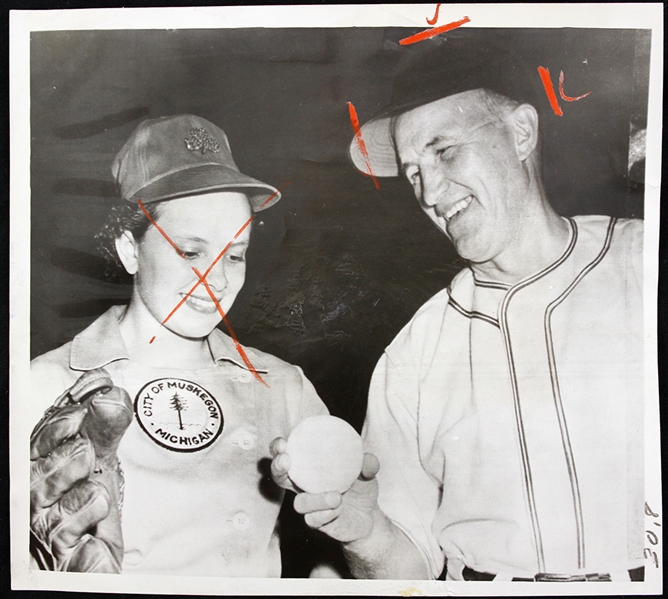 1947 Bill Wambsganns Donna "Cookie" Cook Muskegon Lassies AAGPBL 8" x 9" Original Photograph 