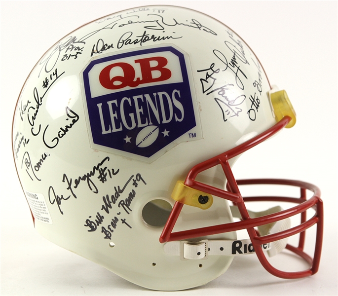 1980s QB Legends Multi Signed Full Size Football Helmet w/ 30 Signatures Including Johnny Unitas, Otto Graham, Sonny Jurgensen, Len Dawson & More *JSA Full Letter*