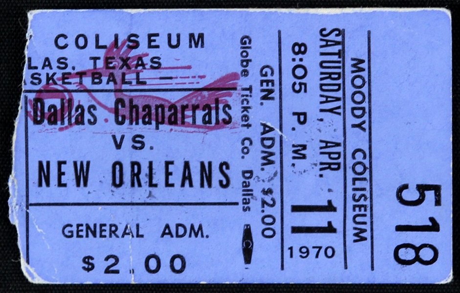 1970 Dallas Chaparrals New Orleans Buccaneers Moody Coliseum ABA Ticket Stub 