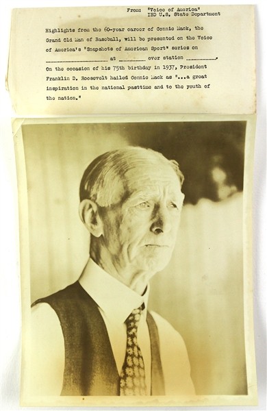 1946 circa Connie Mack Philadelphia Athletics 8" x 10" Photo 