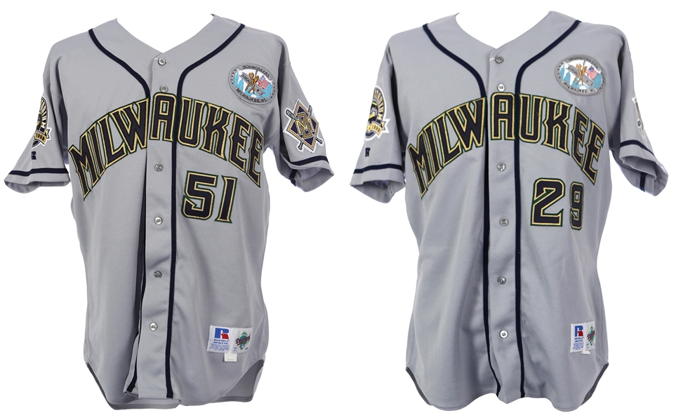 1999 Jim Lefebvre Horacio Estrada Milwaukee Brewers Game Worn Jerseys - Lot of 2 (MEARS LOA)