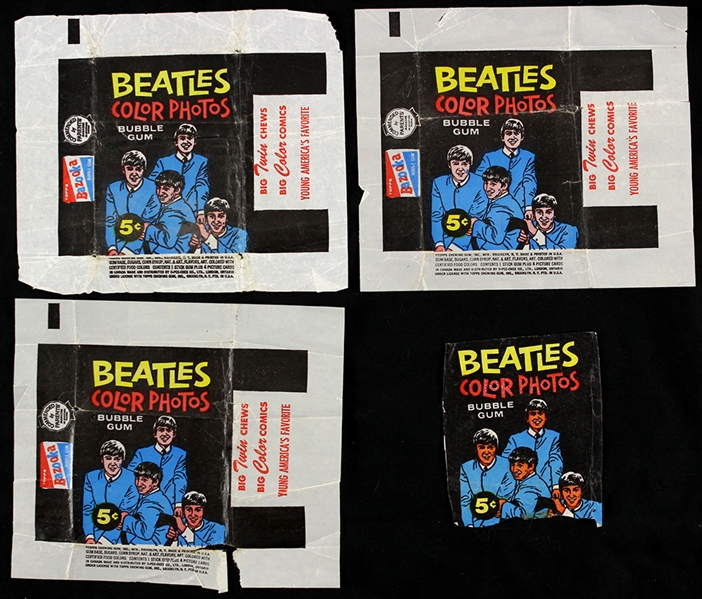 1964 The Beatles Bazooka Trading Card Wrappers - Lot of 4