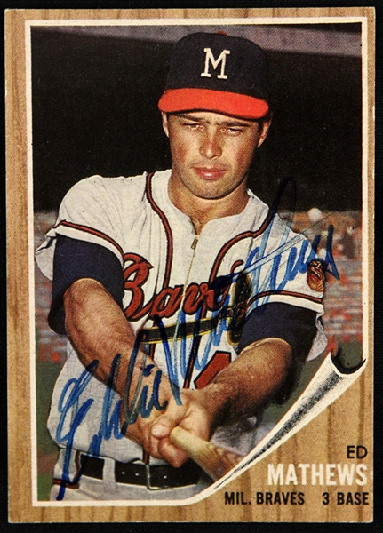 1962 Eddie Mathews Milwaukee Braves Signed Topps Trading Card (JSA)