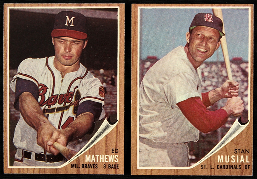 1962 Stan Musial Eddie Mathews Cardinals/Braves Topps Trading Cards - Lot of 2