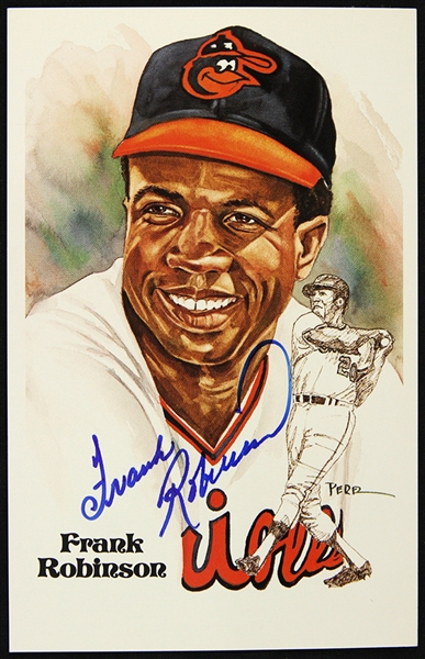 1983 Frank Robinson Baltimore Orioles Signed 3.5" x 5.5" Perez Steele Postcard (JSA)